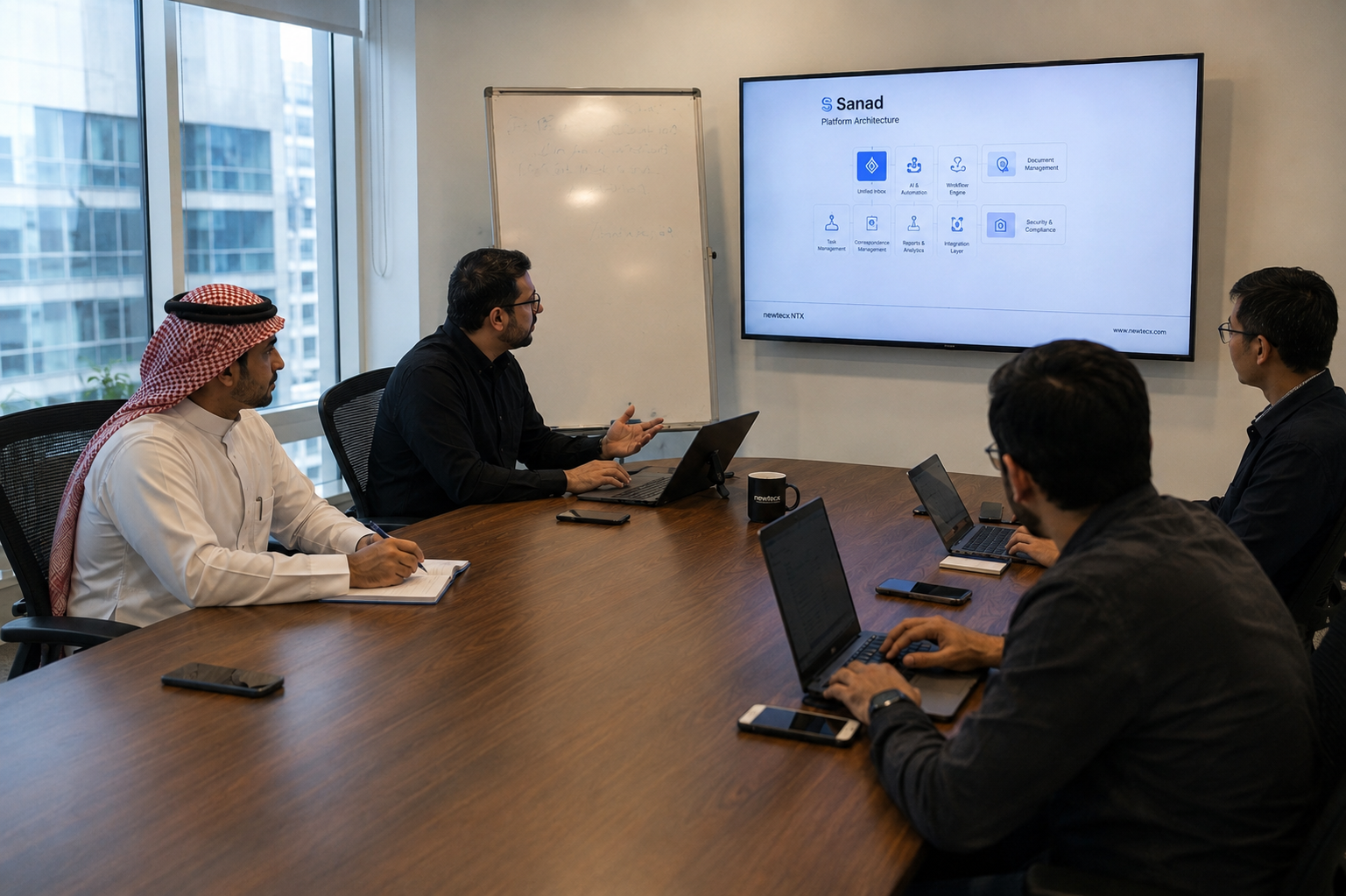 Newtecx working session with a client on the Sanad platform architecture